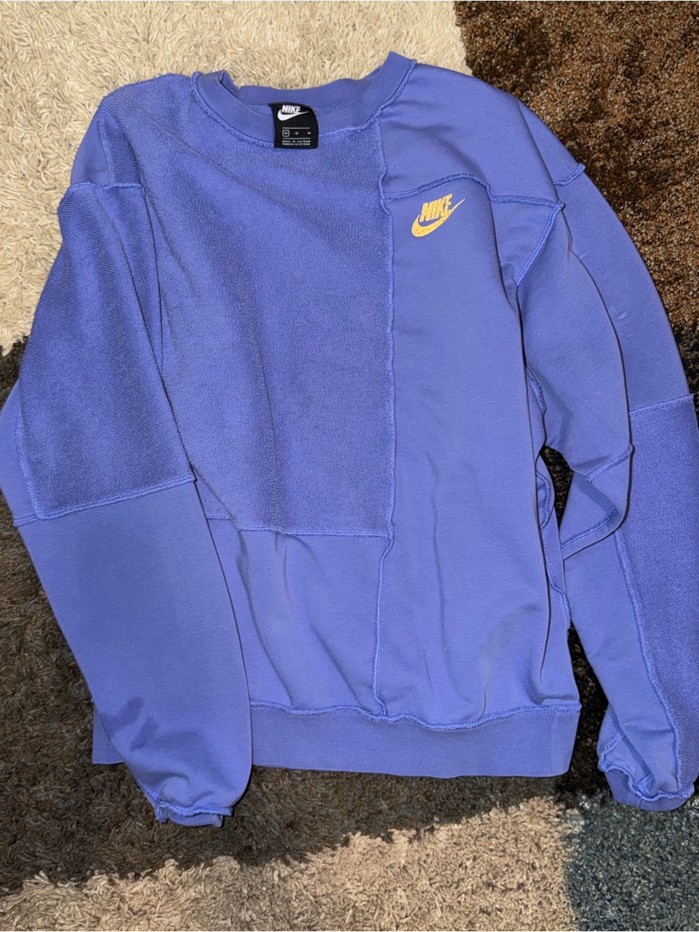 Nike Patchwork Crewneck Sweatshirt - Lavender with Yellow Logo